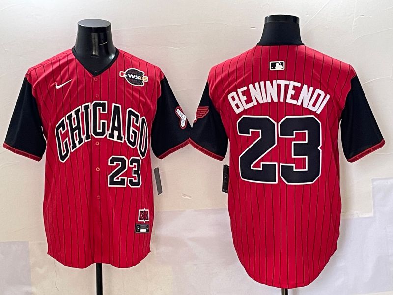 Men Chicago White Sox 23 Benintendi Red Stripe Joint Name Nike 2025 MLB Jersey style 22
